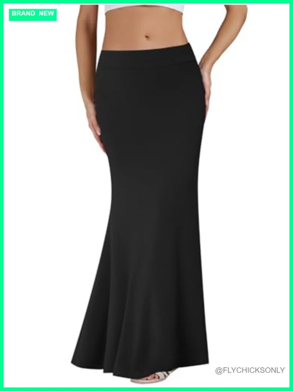 Women's Foldover High Waist Maxi Skirt Stretchy Jersey Knit A-Line Flowy